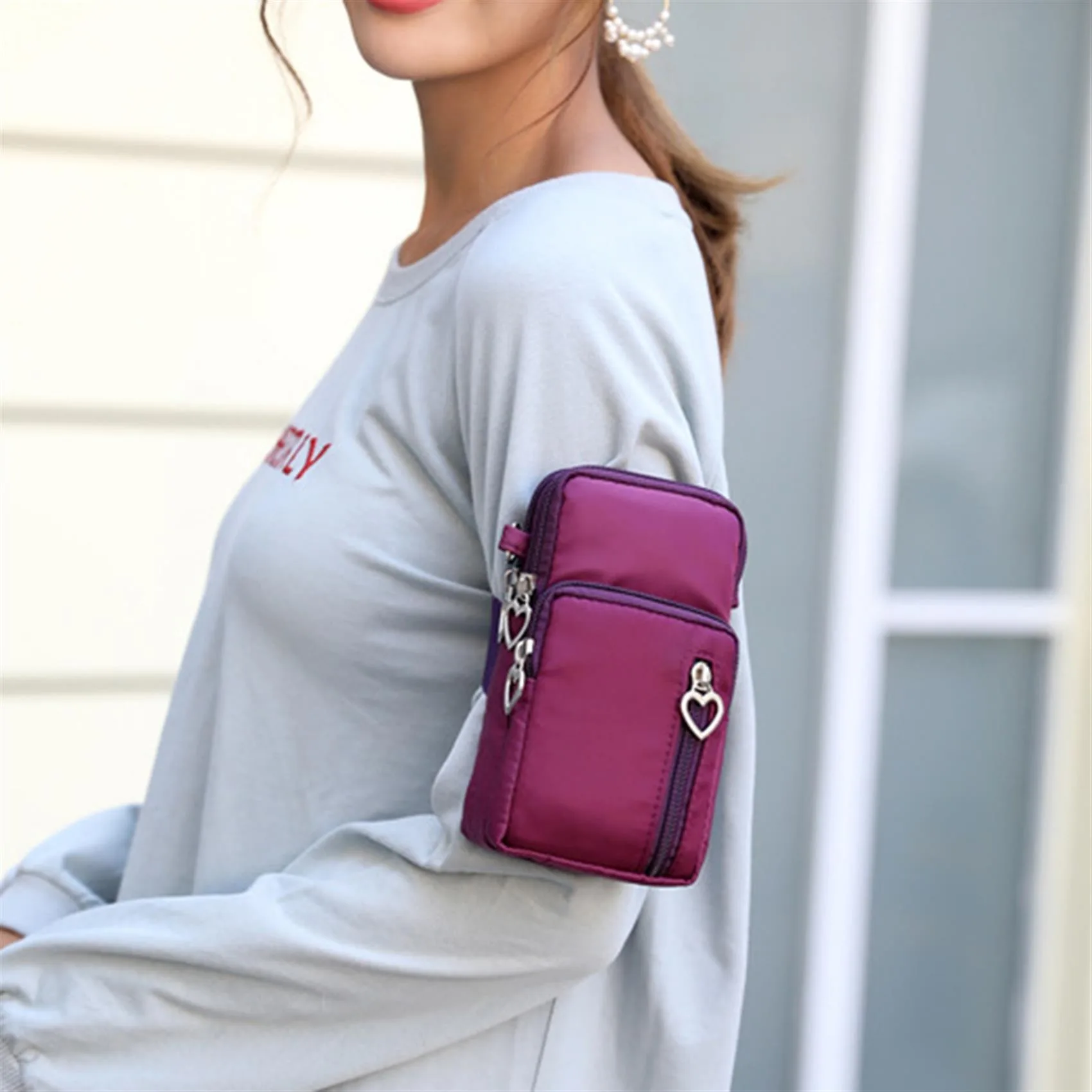 Women's Fashion Diagonal Cross Phone Bag Zipper Shoulder Bag Hanging Neck Sports Arm Bag Vertical Wallet