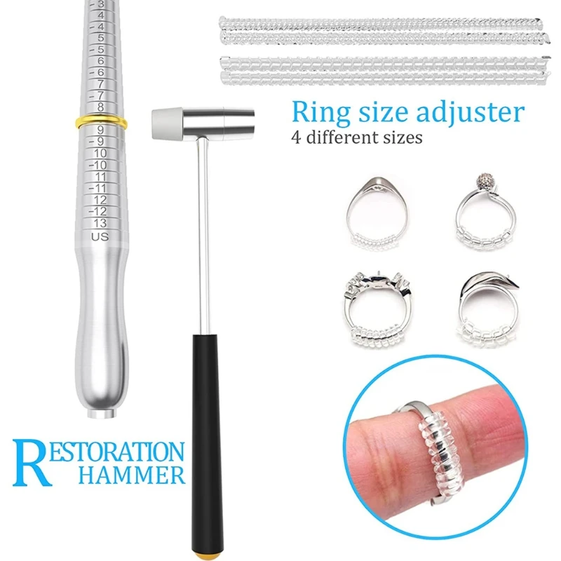 Y4QE Measuring Tool Set with Ring Mandrel Ring Size Adjuster with Polishing Cloth