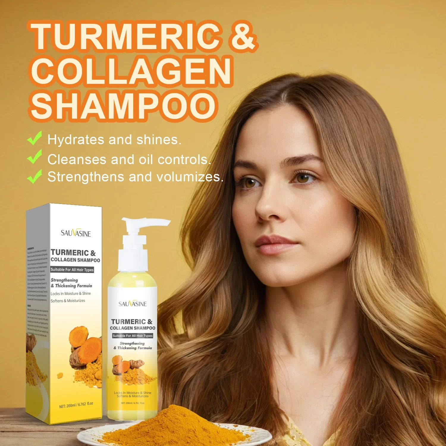 Turmeric Collagen Shampoo for Strengthening Hair Volumizing Thicken Oil Control Nourishing Shampoo Smoothing Hair Care Product 2