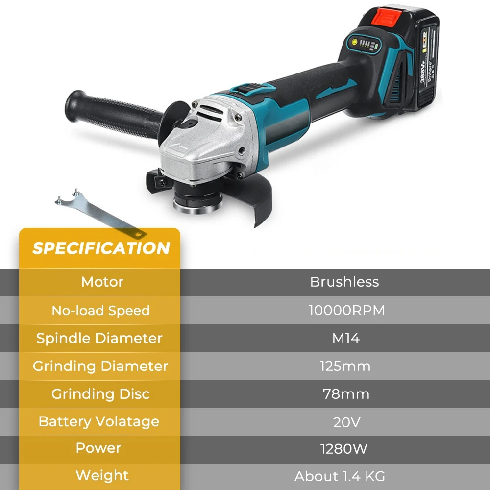 18V 125MM Brushless Angle Grinder Cordless Angle Grinder 4 Gears Variable Grinding Machine Cutting Woodworking Power Tool 2