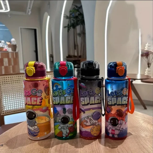 23.67oz Let's Go Space Astronaut Sports Water Bottle with Straw, Leakproof & Portable, BPA-Free PC,  High Temperature Resistant 3
