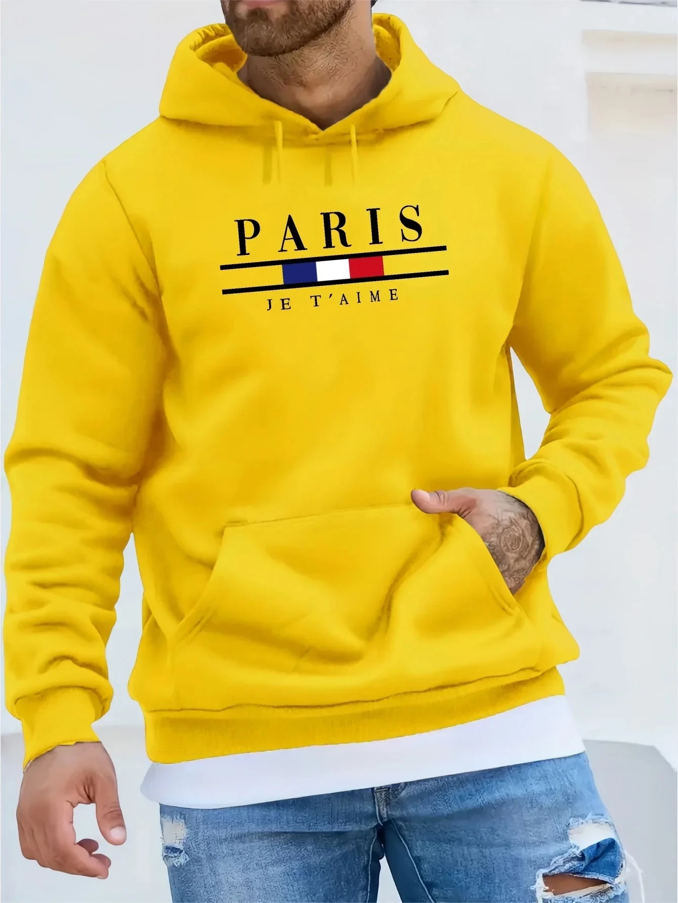 thumbnail image 1 of Sudadera con capucha con estampado de París de algodón para hombre, informal, otoño e invierno, 1 of 5