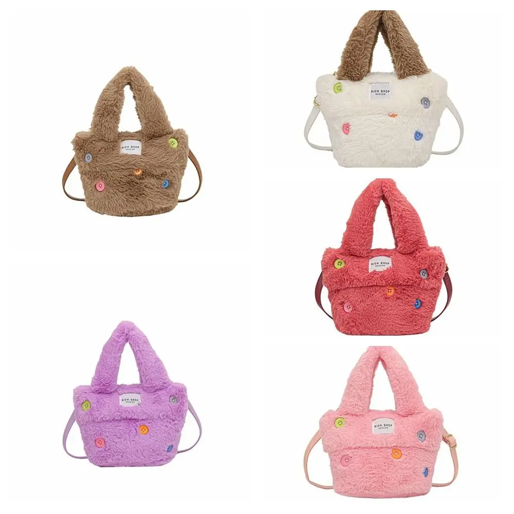 Korean Style Button Plush Tote Bag Kawaii Shopping Bag Fluffy Plush Crossbody Bag Messenger Bag Bucket Bag Plush Handbag Street