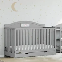 5-in-1 Convertible Baby Crib with Drawer and Reversible Headboard, Pebble Gray 1