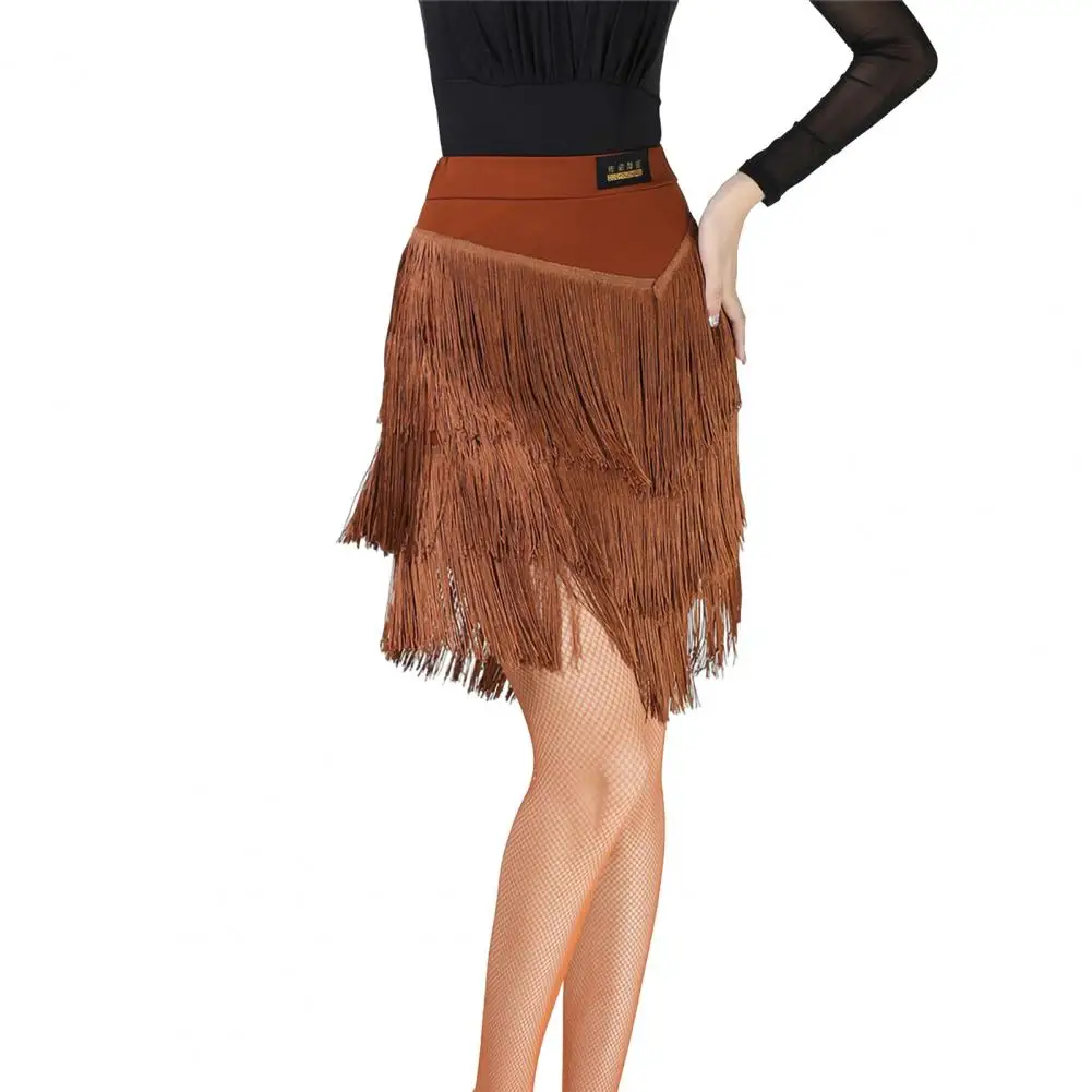 

Elegant Latin Dance Tassel Skirt High Waist Solid Color Mini Skirt Dance Training Performance Clothes Women Skirt