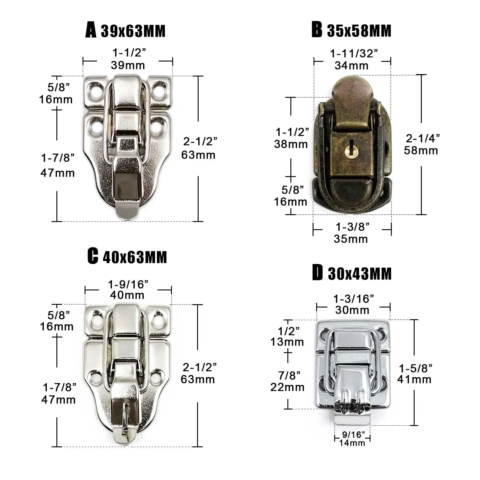Toggle Latches Jewelry Box Hasps Decorative Latches Furniture Hardware 2pcs Trunk Toggle Catch Jewelry Chest Wooden Wine Box Gift Case Suitcase Hasp Latch Lock 4 type 3 color