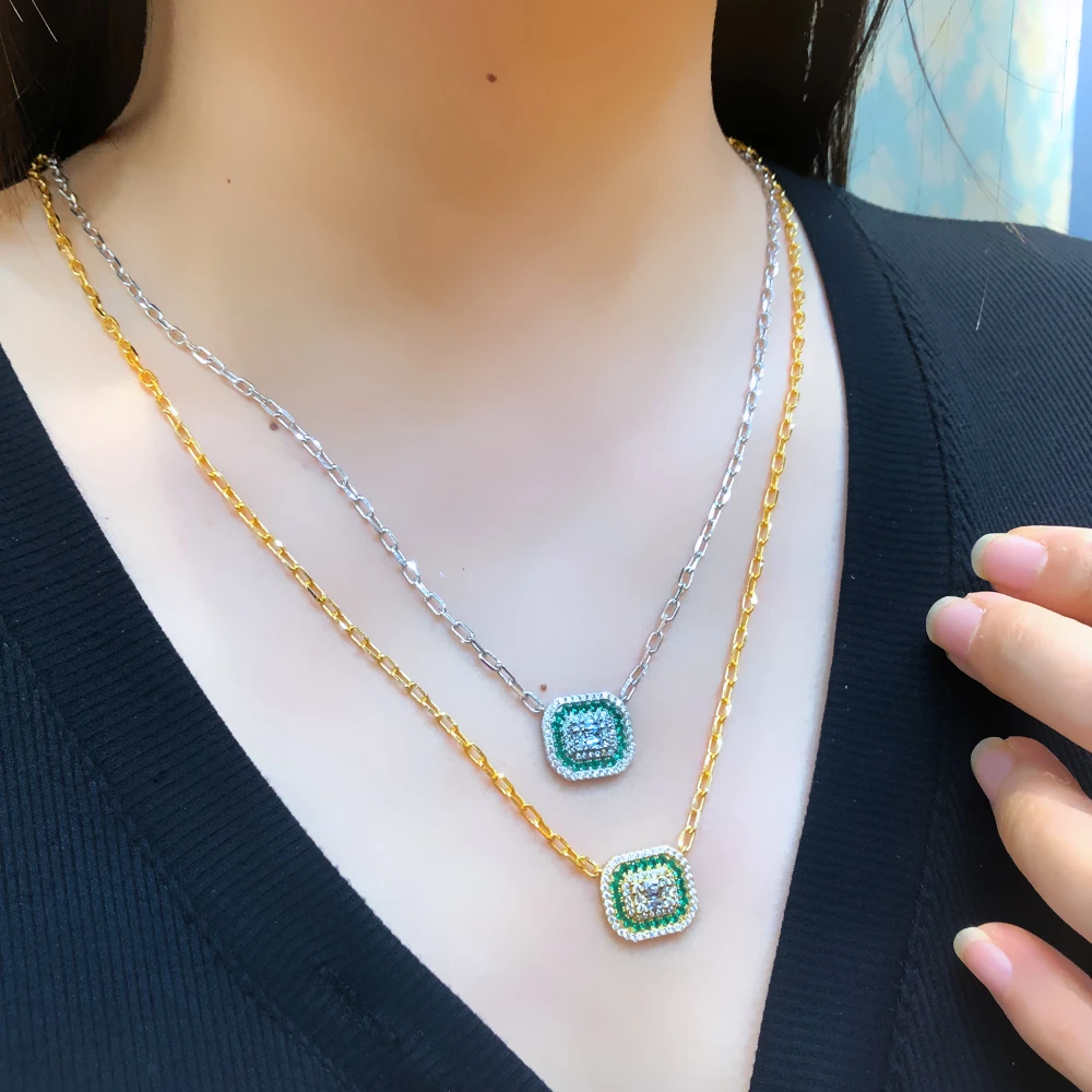 Soramoore Original Design Cute Green Square Pendant Necklace Personalized Stackable for women Wedding Party girlfriend Wife Gift