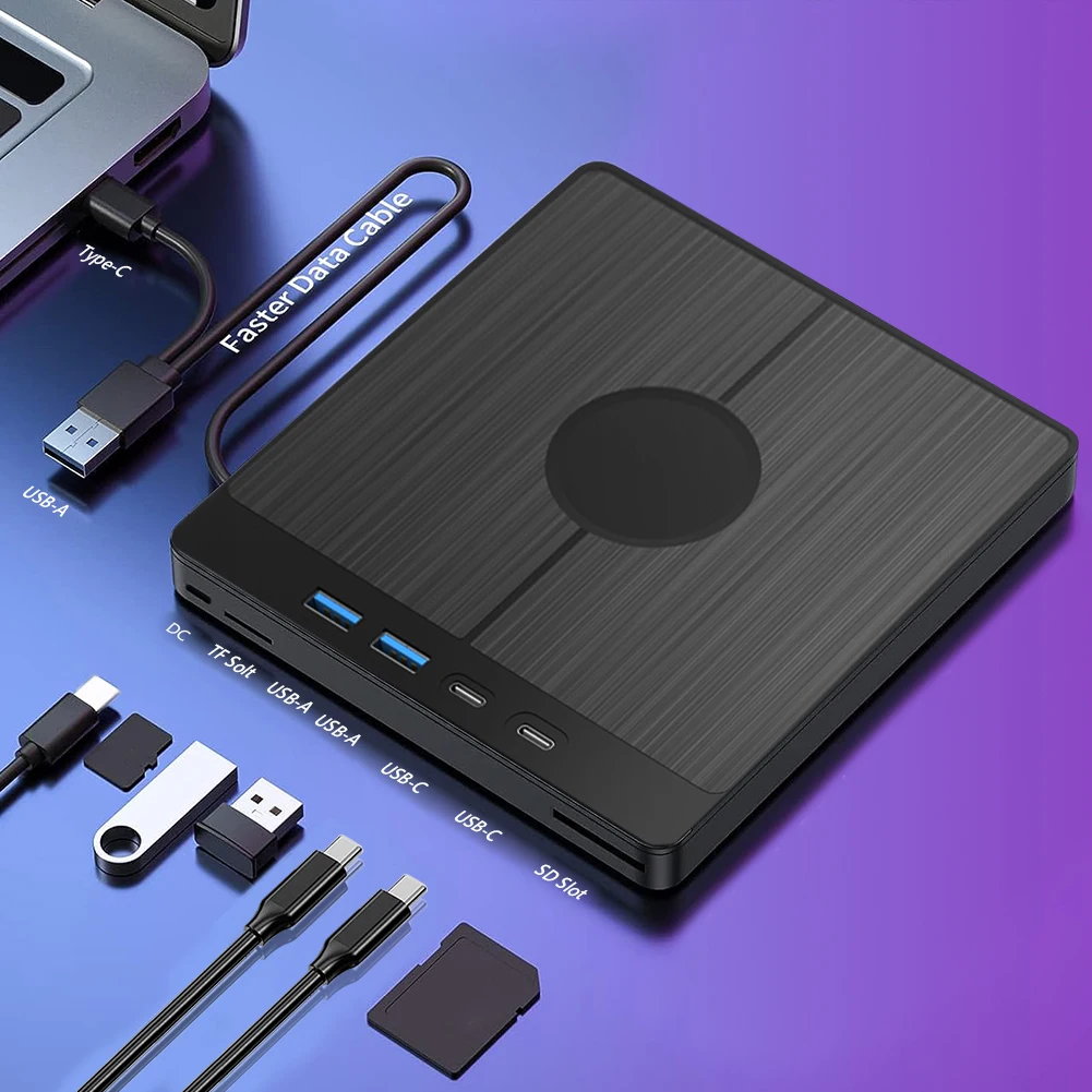 외부 휴대용 CD/DVD 버너, USB 3.0 CD/DVD 디스크 드라이브 플레이어, 버너 리더 라이터, 1 TF/SD 카드 슬롯, 광학 드라이브, 7 in 1