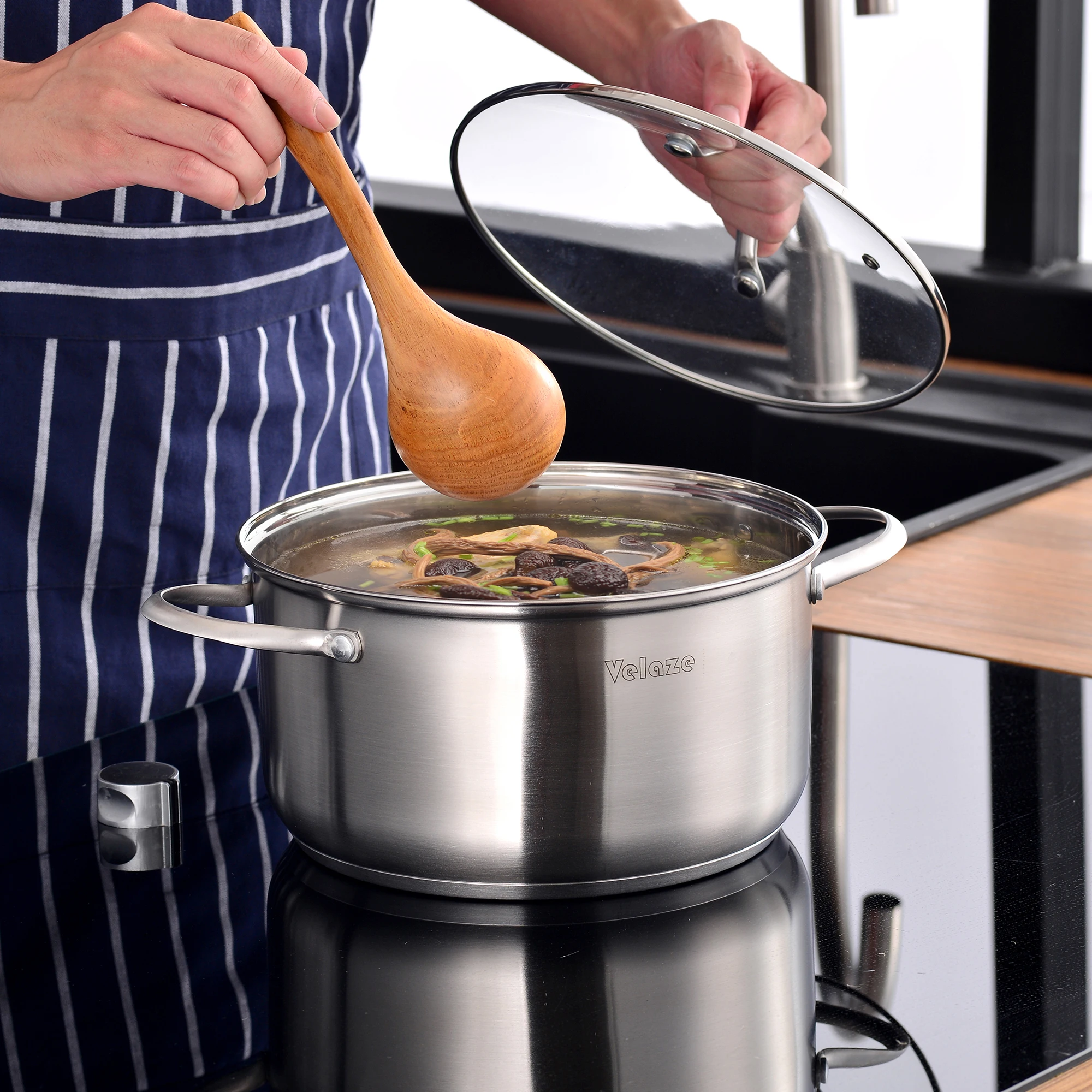 Stainless Steel Cookware Set 8/9/14 Piece Cooking Pot Pan Set Induction Safe Saucepan Casserole with Glass lid Non Stick