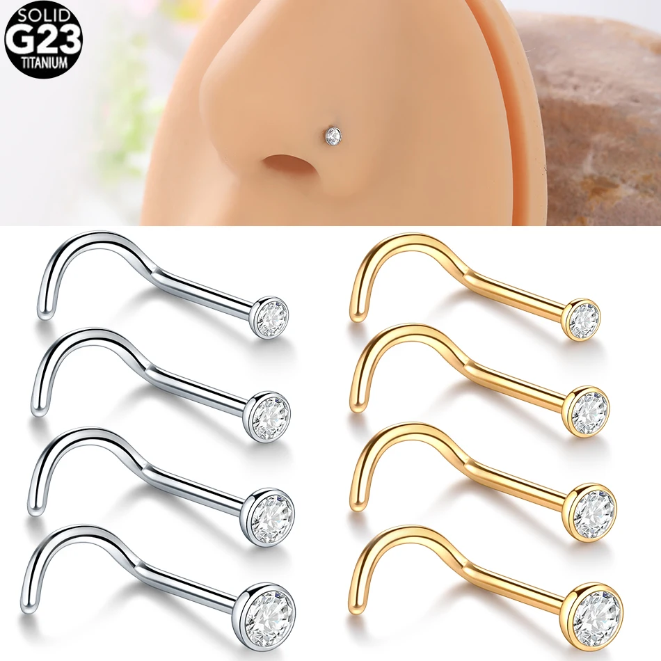 1pcs Titanium Nose Piercing Zircon Top Screw Nose