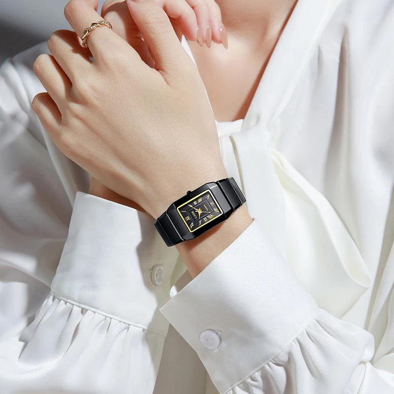 LIGE Simple Square Black Ceramic Watch Women Fashion Elegant Ladies Quartz Wristwatch Outdoor Sports Waterproof Clock Femme Gift