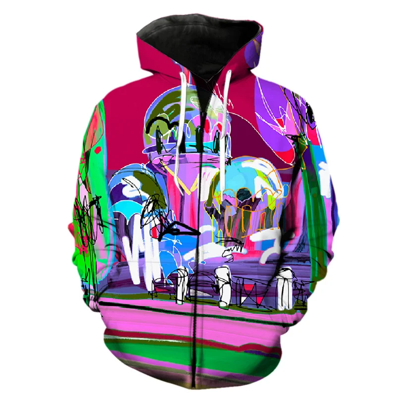 Sudadera con capucha y cremallera con estampado 3D abstracto de arte grafiti para hombres, primavera, hip hop, adolescentes, camisetas de manga larga, ropa de calle, sudaderas Harajuku