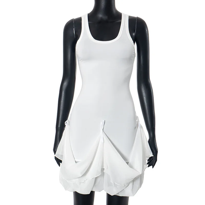 Tee Bow Mesh Patchwork Long Dress Women's Bandage See-Through Beach Holiday Party Dress Elegant Slim Maxi Dress Summer New