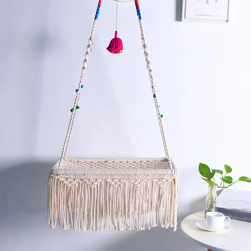 Macrame Cat Hammock Swing Bed Macrame Swing Bed Cat Hammock Hand Woven Tassel Basket Swing Nest For Indoor Small Cats Kittens 1