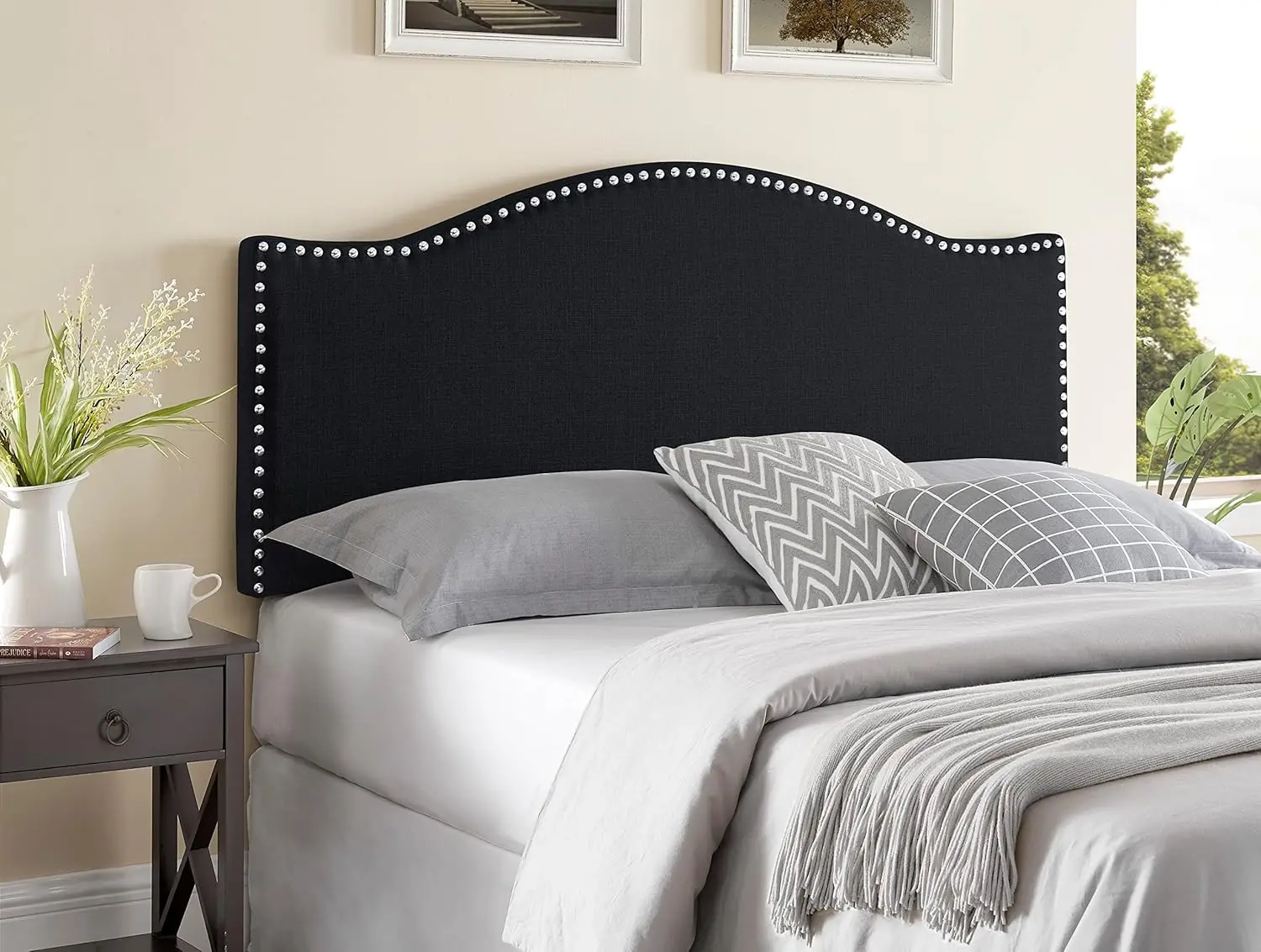 Headboards for Size Bed, Upholstered Nail Head Bed Headboard, 12 Adjustable Positions Queen Headboard Only, Wall Mounted Headboa