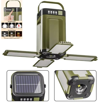 Outdoor Solar Light Type-C Rechargeable Flashlight Portable Power Bank Lamp LED Hanging Tent Light for Camping Hiking Fishing