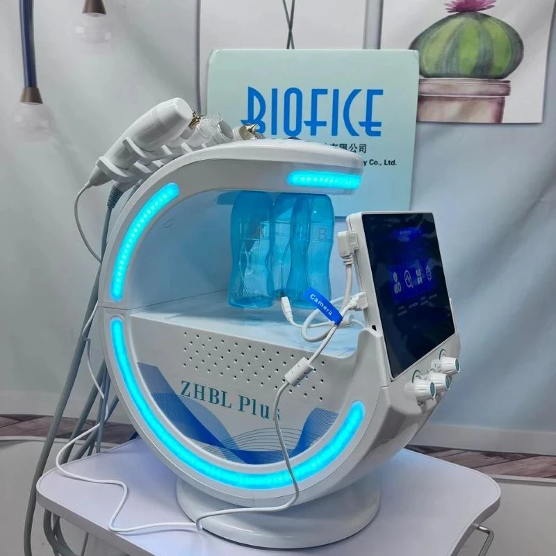 스마트 아이스 블루 피부 분석기, 하이드로 박피술, 페이셜 및 다이아몬드 미세 박피술, 산소 필 아쿠아 기계, 7 in 1