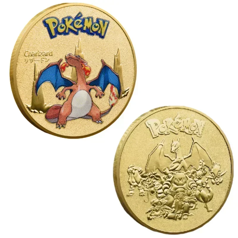 Pokemon Anime Placcato Oro Gioco Moneta Commemorativa Pikachu Charizard Mewtwo Moneta D'oro Collezione di Giochi Pokemon Regalo Di Natale - immagine 2