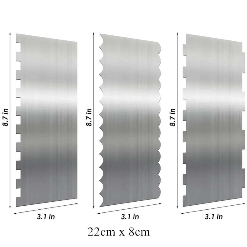 3 Raschietti Per Torte In Acciaio Inossidabile - Liscio, Curvo E Ondulato Per Decorare