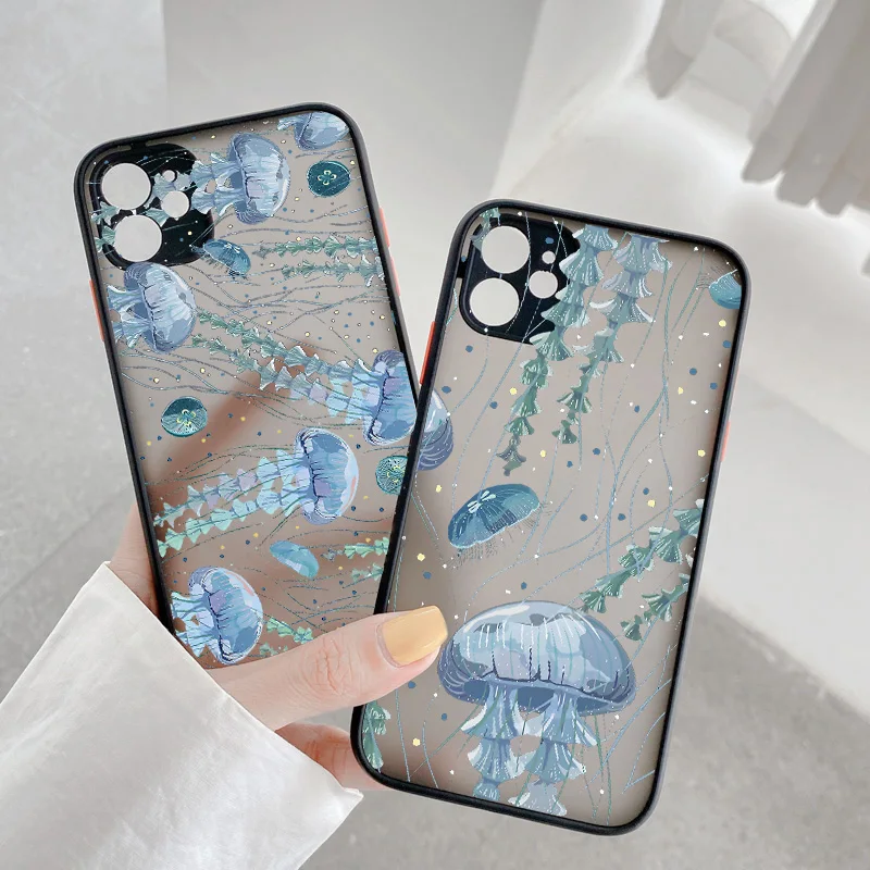 Niedliche Cartoon-Quallen Bedruckte Handyhülle für iPhone X XR XS 16 Plus 12 13 Mini 11 14 15 16 17 Pro Max Matte Stoßfeste Schutzhülle