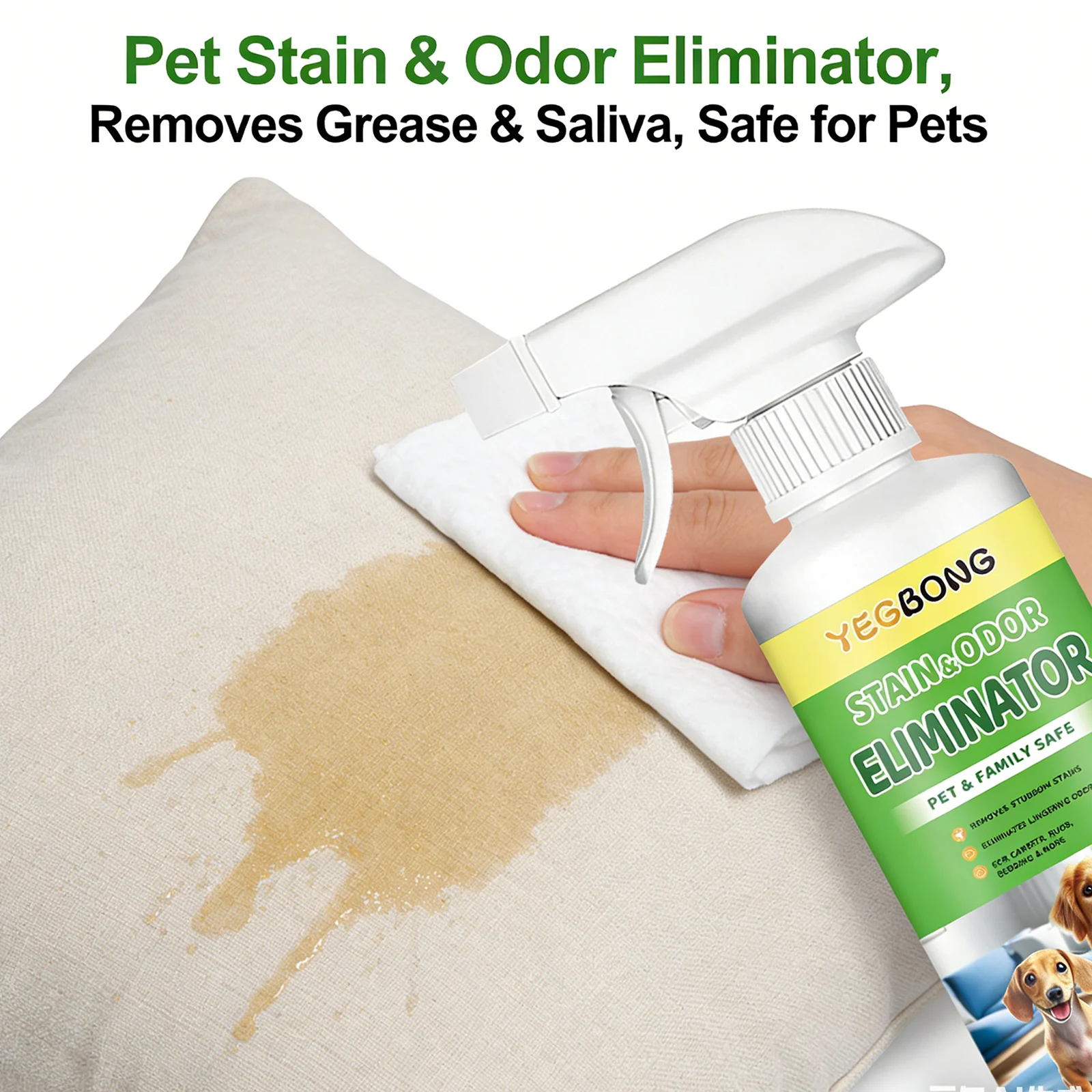 Pet Stain and Odor Remover Spray for Dogs and Cats Deep Cleaning Urine Stain Eliminator and Deodorizer 120ml