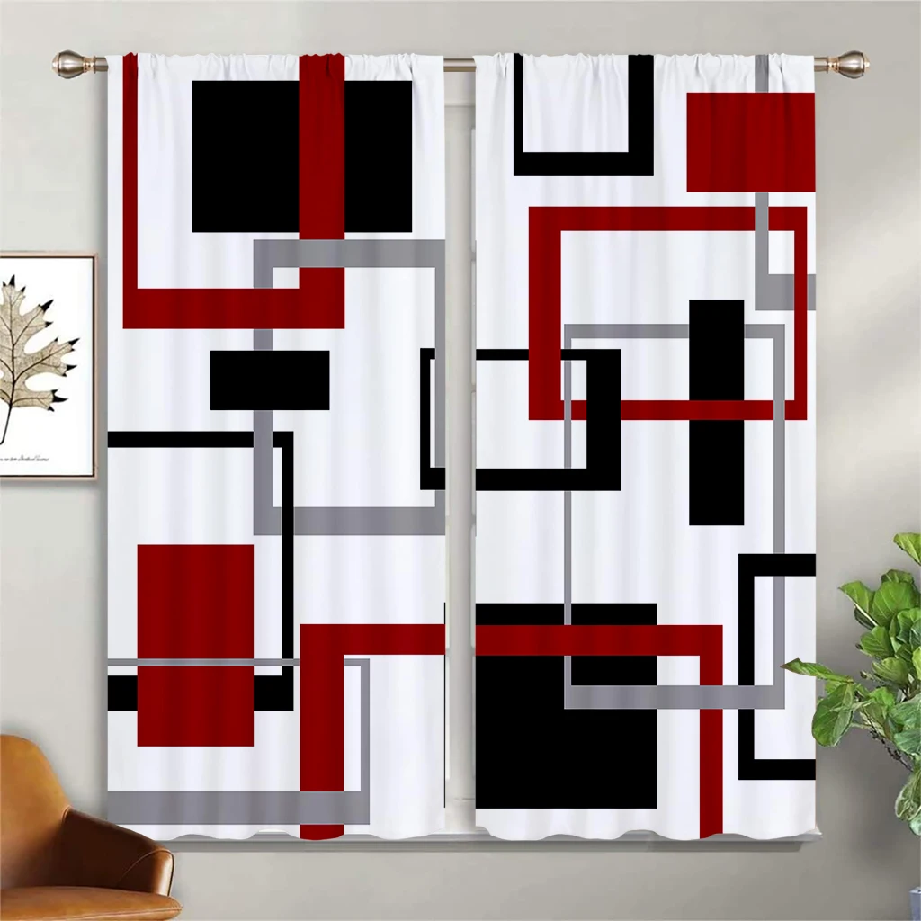 

3D Modern Abstract Art Curtains Color Square Curtains 2 Panels Minimalist Wind Home Living Room Bedroom Balcony Decor Curtains