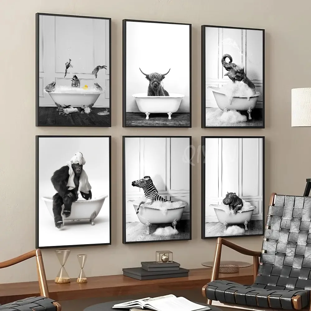 

Retro Art Bathroom Animal Poster Paper Print Home Living Room Bedroom Entrance Bar Restaurant Cafe Art Painting Decoration