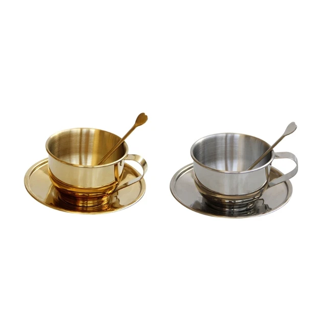 Steel Coffee Cup with Square Saucer & Spoon