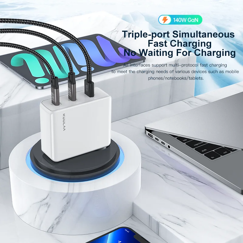 KUULAA 140W GaN Charger USB Type C PD 3.1 Fast Charge For Macbook Tablet Quick Charge 4.0 3.0 Phone Charger For iPhone 15 14 13