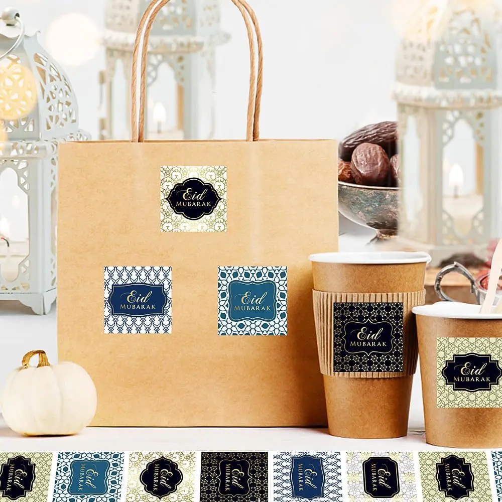 500-2000Pcs EID Mubarak Stickers Gift Bags Candy Boxes Seals Labels Ramadan Islamic Muslim Party DIY Decoration Paper Stickers