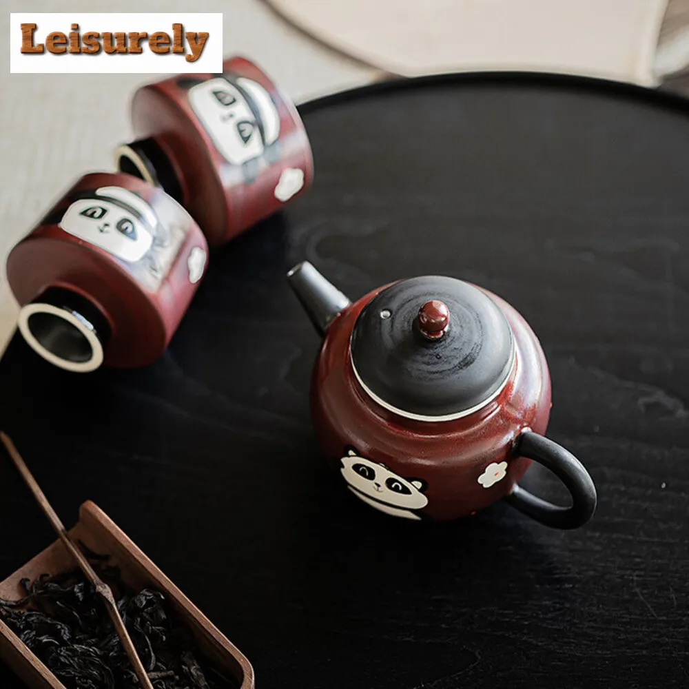 Japanese Powder Yin Hawthorn Red Teapot Hand Painted Panda Pot Ball Hole Infuser Kettle 1 Pot 2 Cups Porable Bag Kung Fu Teaset