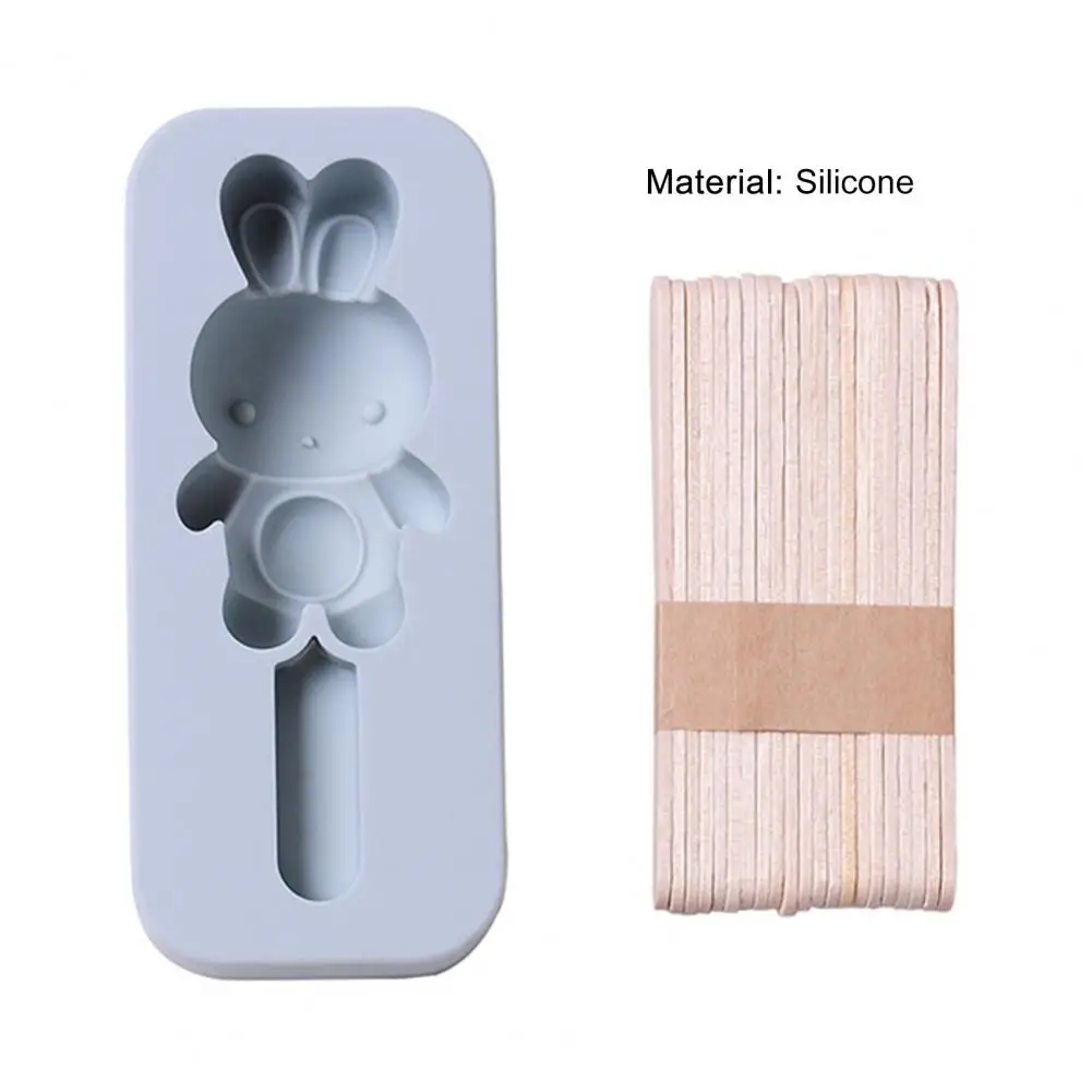 Ice Cream Mold With 20 Sticks Silica Gel Bear Rabbit Shaped Popsicle Mold Silicone Mold DIY Ice Cube For Summer Kitchen Gadget