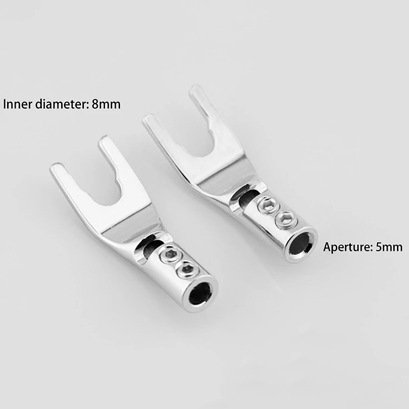 4 PCS Audio Jack Y Banana Plug Solder Wire Connector U/Y Rhodium Plated Copper Screw Fork Hifi Speaker Spade Connector