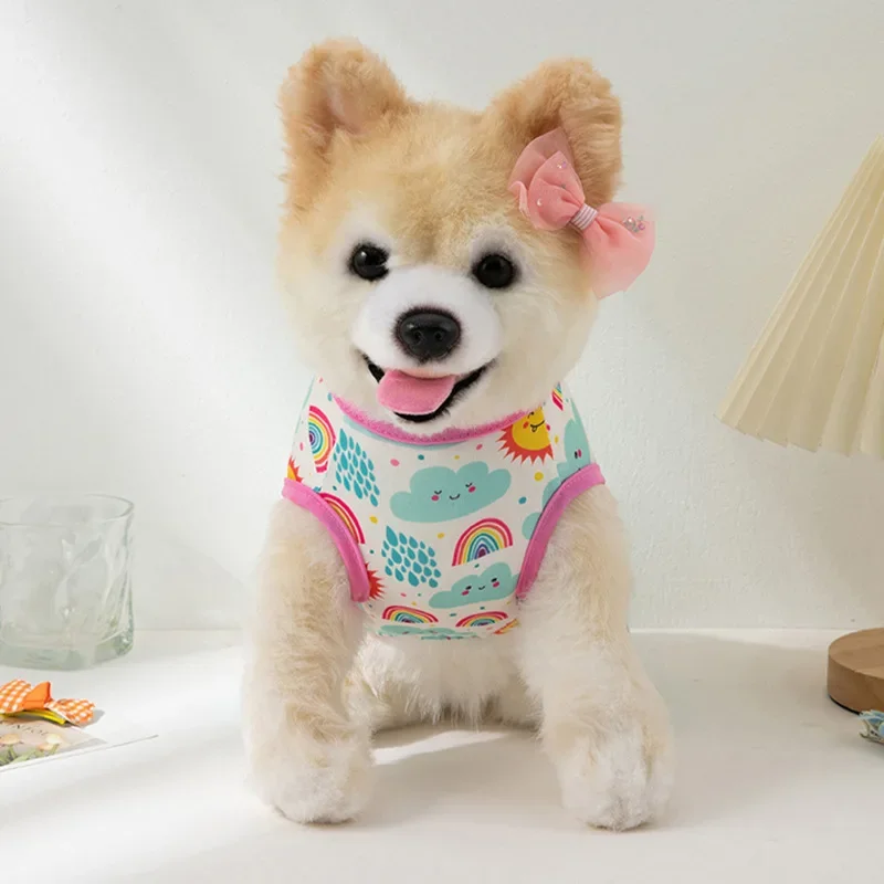 Cartoon Printed Dog Summer Dress Lace Dress For Small Dogs Cute Puppy Skirts Pet Party Birthday Skirt Costumes Pet Supplies