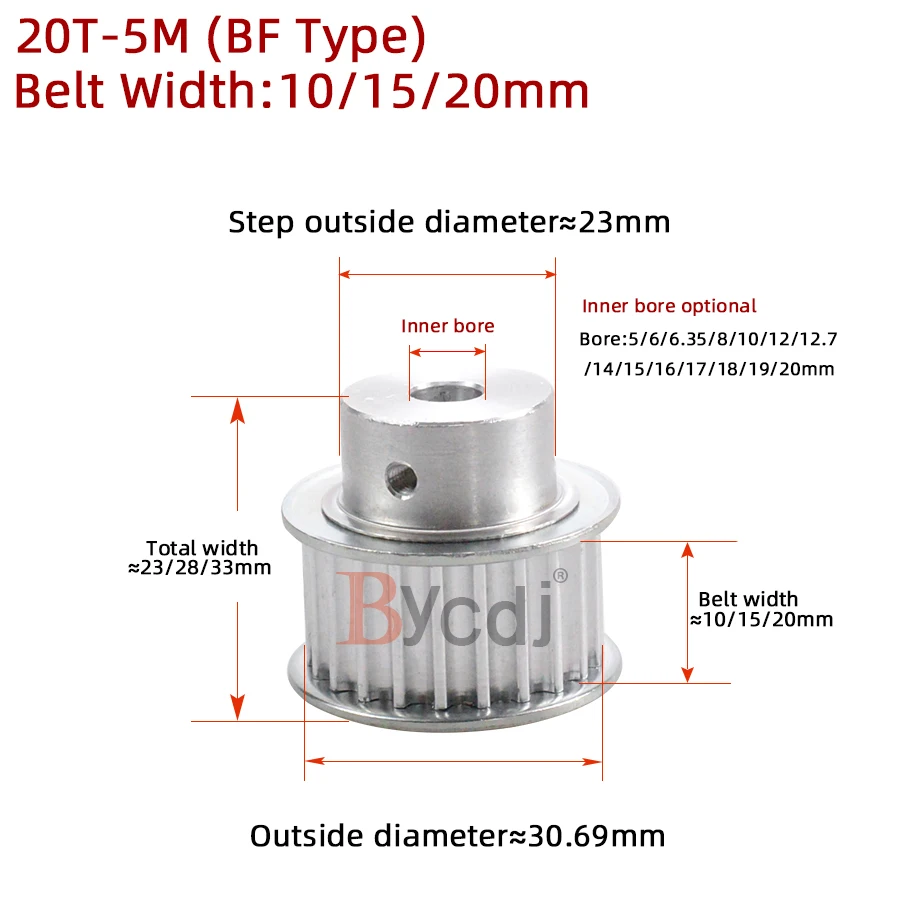 20 Teeth 5M Synchronous Pulley keyway Bore 8/10/12/12.7/14/15/16/17/18mm for Width 10/15/20mm HTD5M Timing Belt Pulleys 20T BF