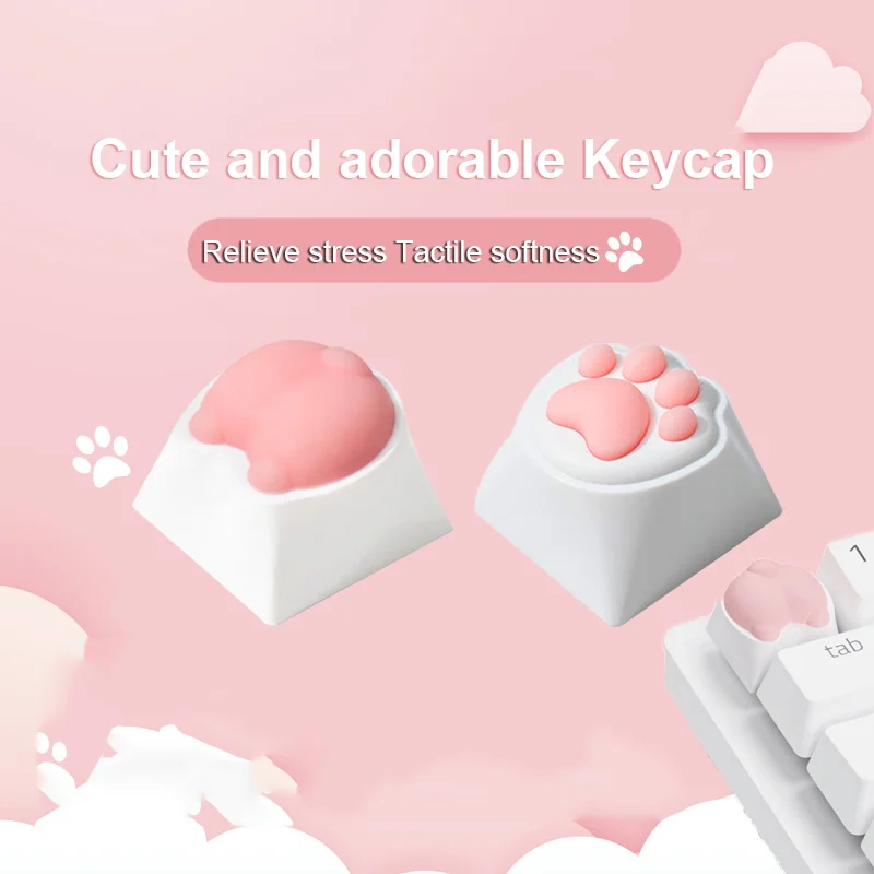 

New Cute Cat Claw Cat Butt Keycap Pink Soft Silicone and ABS Keycaps Cross Axis Universal Keycap For Mechaniacal Keyboard DIY