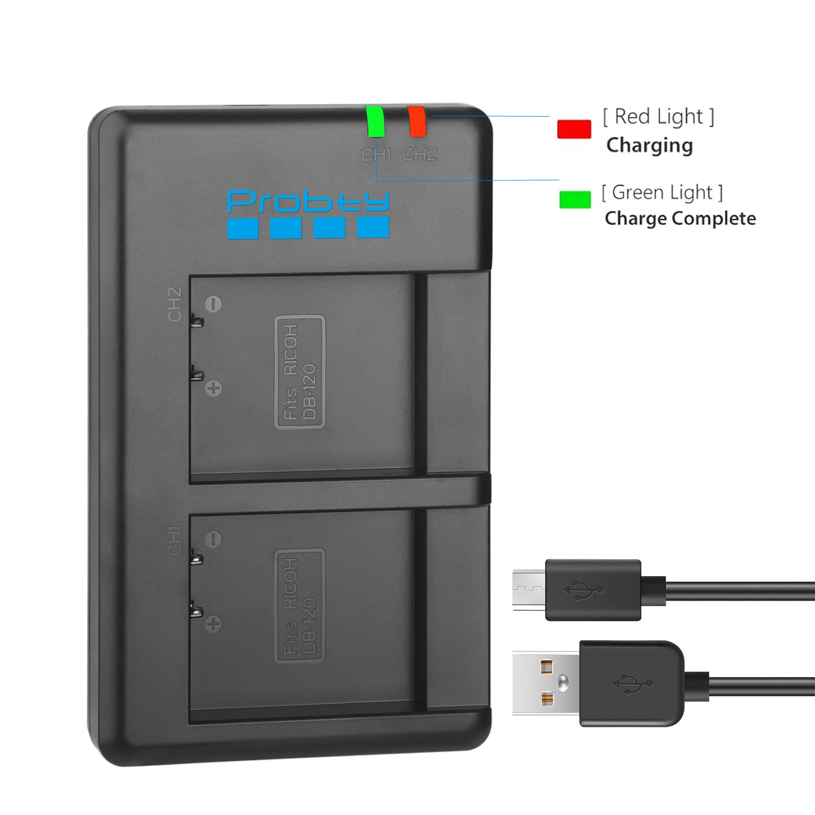 리코 GRIV GR IV용 Probty USB-C 카메라 배터리 충전기 리코 GR4 배터리 충전기 리코 DB-120 충전기(충전 케이블 포함)