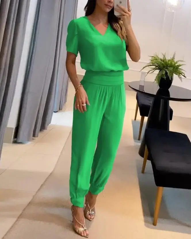 2024 Women's Commuter Leisure Sports Fluffy Sleeve Top and High Waist Flipped Pants Set