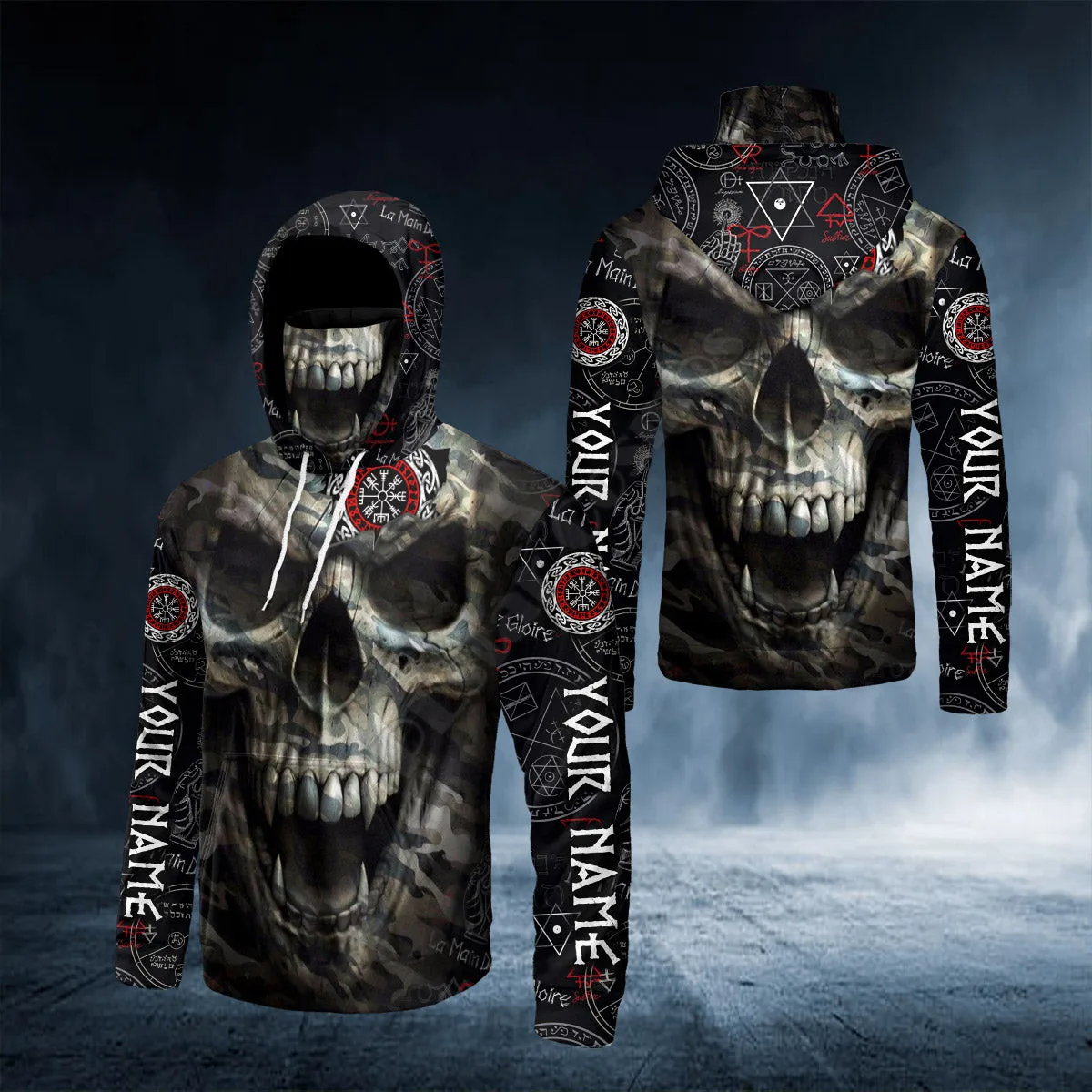Winged Dragon On A Cross Island Skull 3D All Over Printed Bandana Hoodie US Size Women For Men Casual Pullover Hoodie Mask Warm