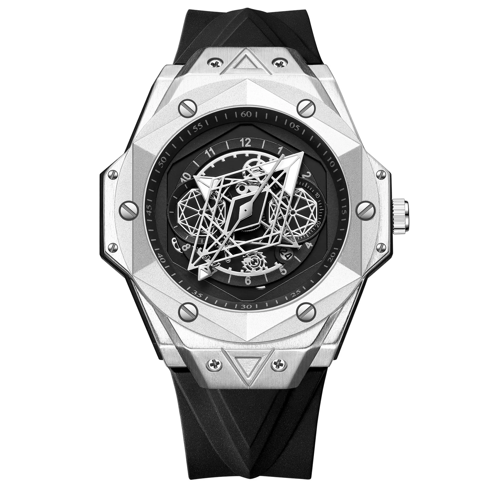 BINBOND 2023 Men Fashion Steel Case Watch for Men Silicone Strap Business Luxury Quartz Wrist Watches for Mens Montre