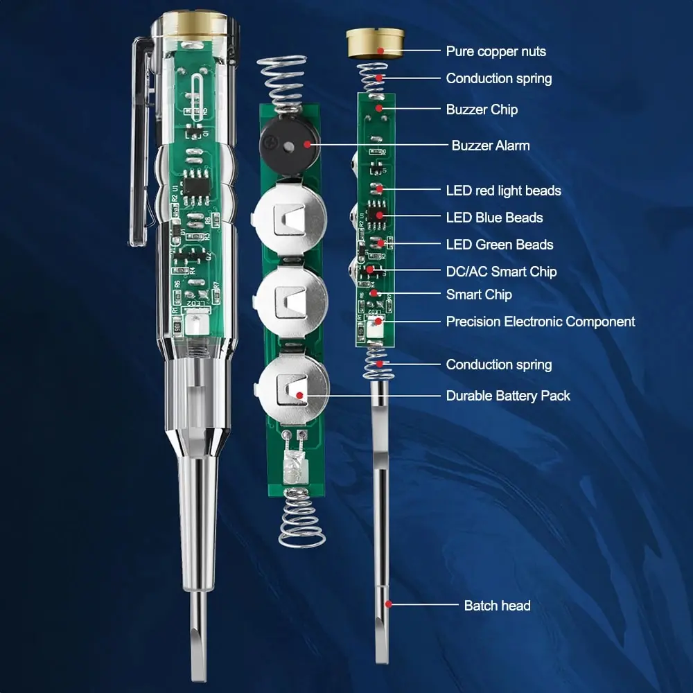 LED 부저 Ac24-250V 있는 테스트 펜, 고휘도, 3 가지 밝은 색상, 내장 부저 드라이버 테스트 펜, 3.5mm
