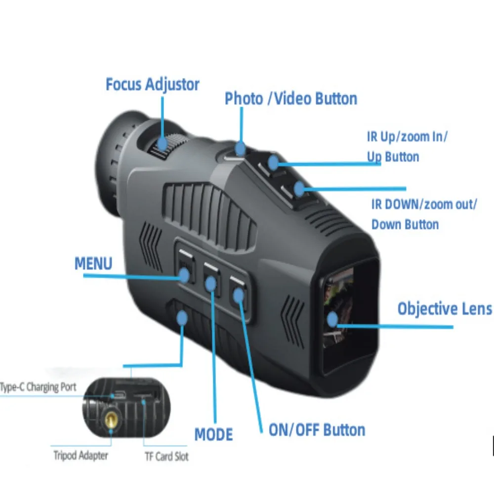 

Full Dark Viewing Distance Monocular Night Vision Device 1080P 5x Digital Infrared Night Vision FHD 30fpx Infrared 7th Gear