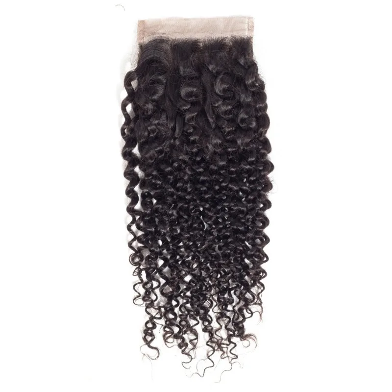 Kinky Curly 4x4 Lace Closure Human Hair Pre-Plucked Natural Color Brazilian Virgin Hair Transparent Lace Closure For Women