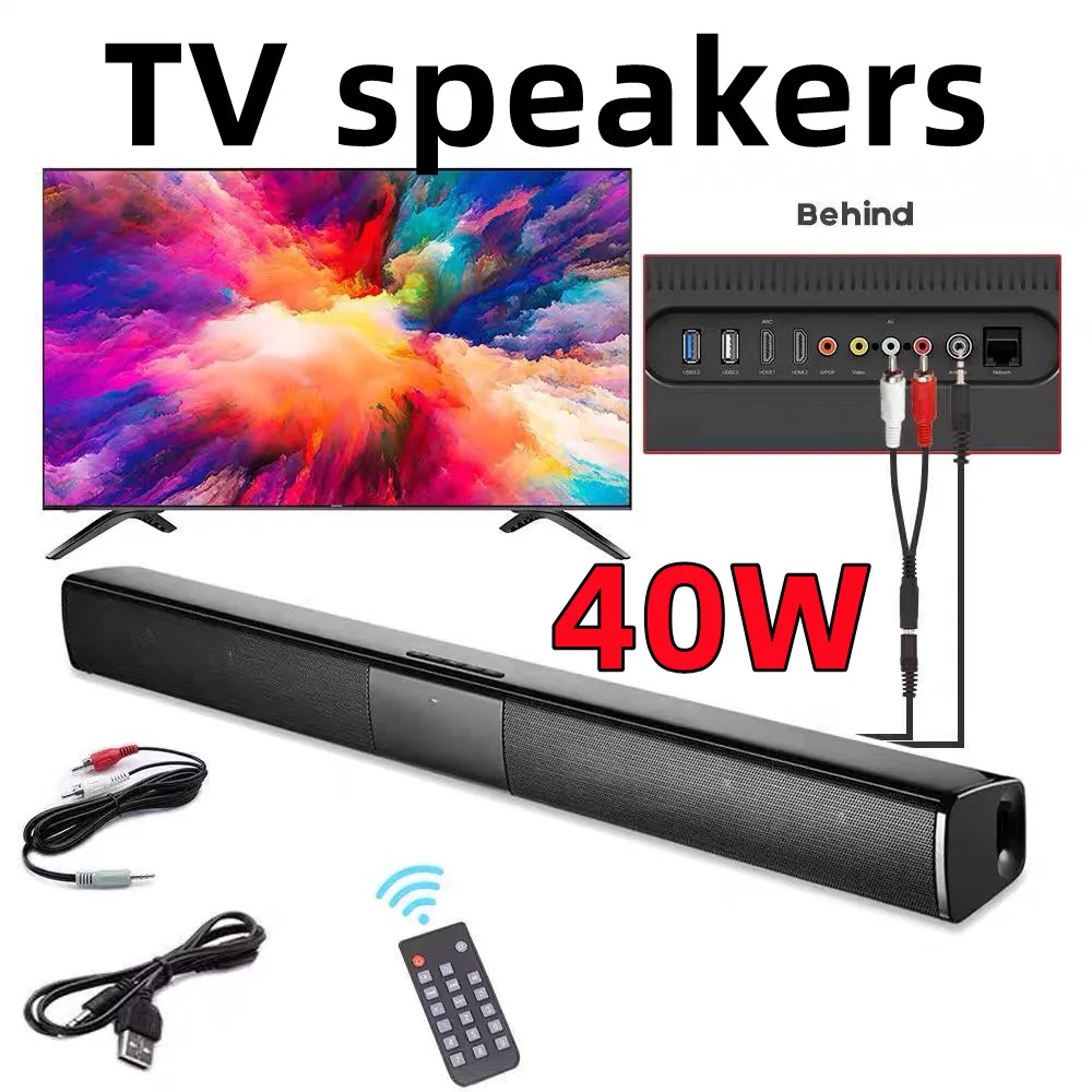 Soundbar Tv 40W Cablato E Wireless Bluetooth Home Surround Soundbar Per Pc Theater Tv Speaker Con Colonna Centrale Musicale Radio Fm