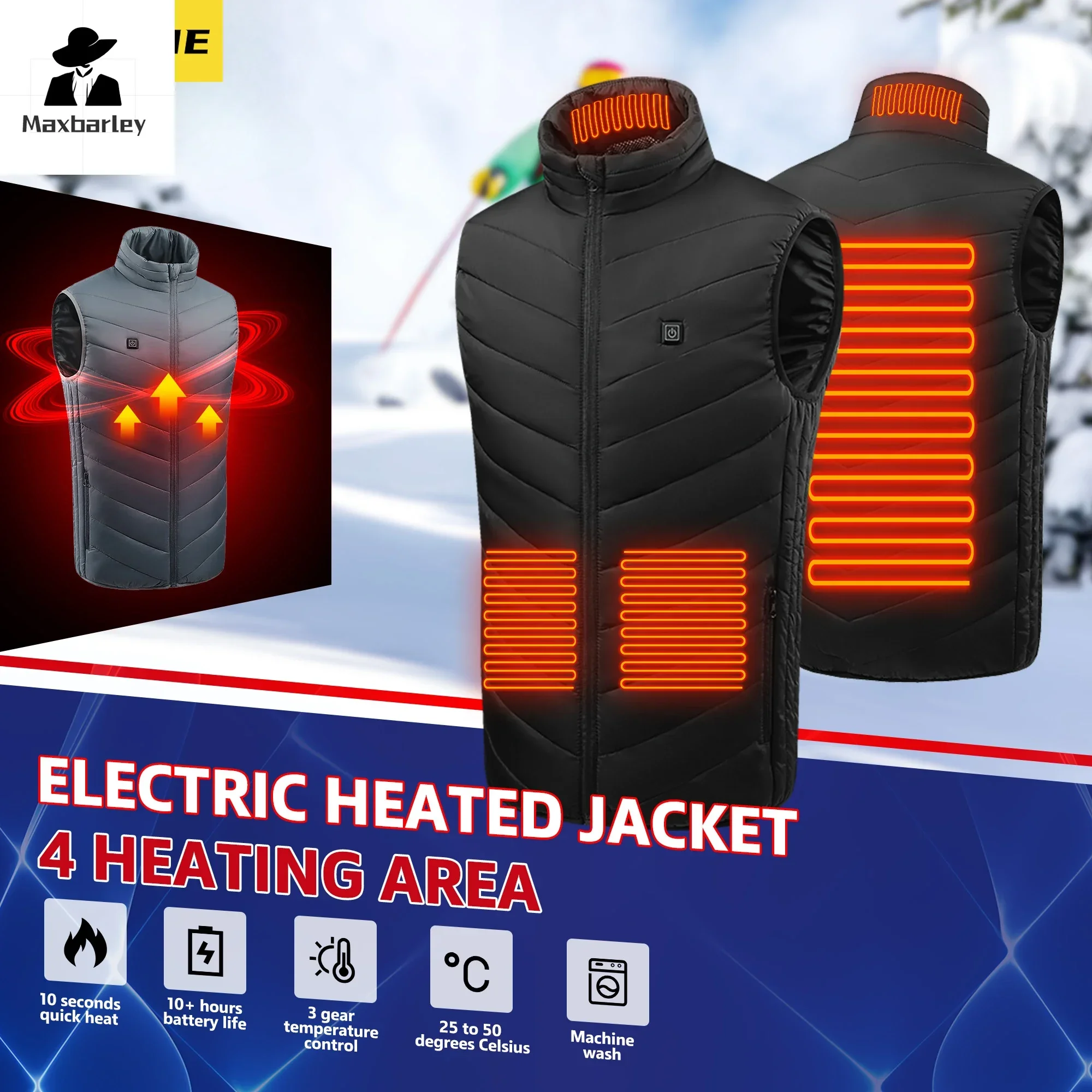 21 Heating Areas Jacket Men's Winter New USB Electric Heating Warm Sleeveless Vest Infrared Heating Clothes Male Snow Ski Vest