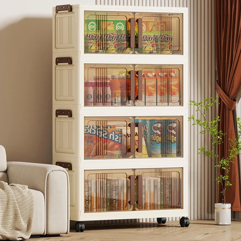 Foldable storage cabinet - movable multi-level double-door storage cabinet - living room and kitchen transparent storage box - 2