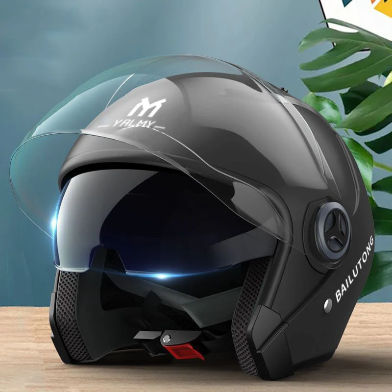 Erkekler-motosiklet-yar-m-kask-ift-Lens-Scooter-Moto-kask-kask-vespa-k ...