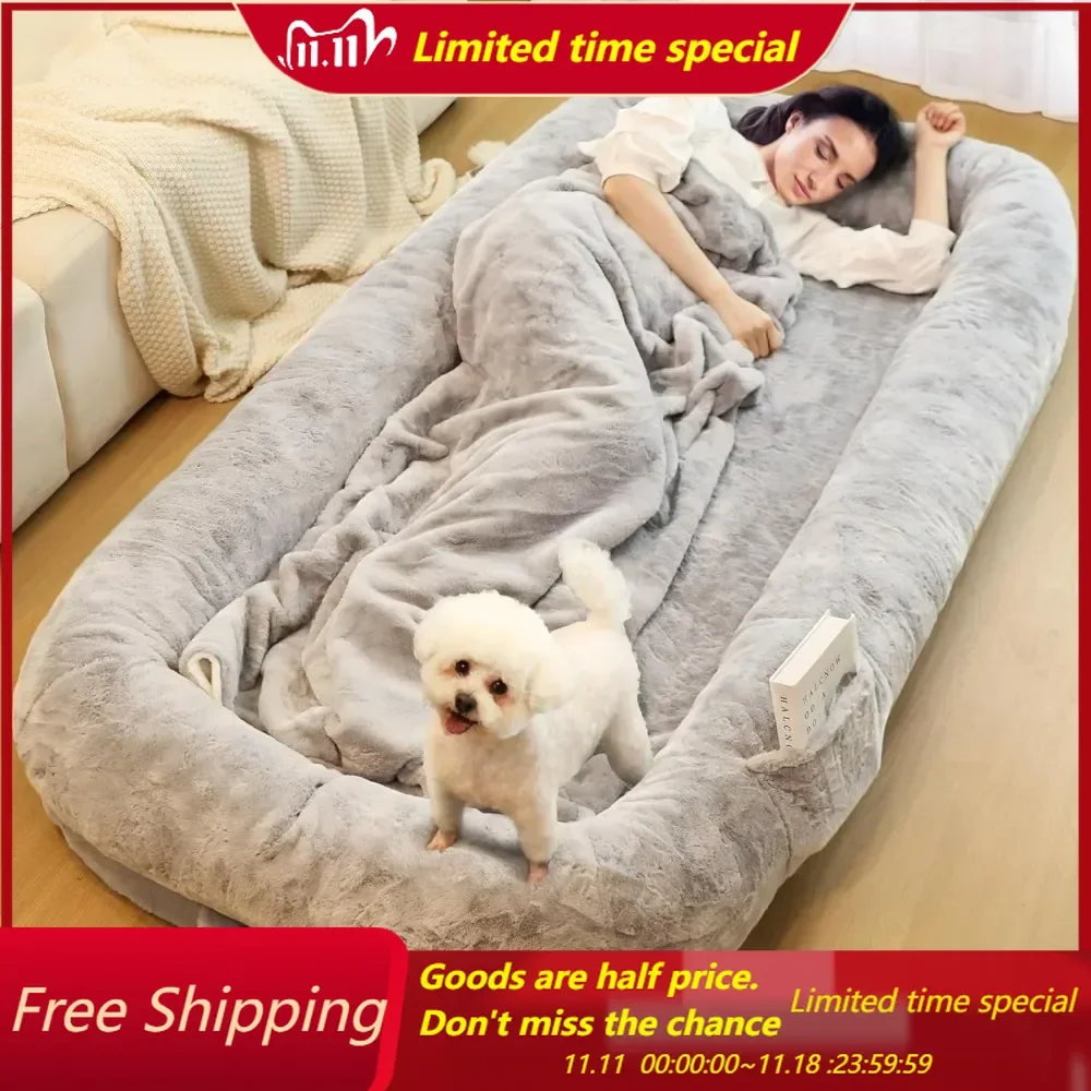 Human Dog Bed Adults 71" Long Human Size Dog Bed Removable Cover Washable Waterproof Orthopedic Design