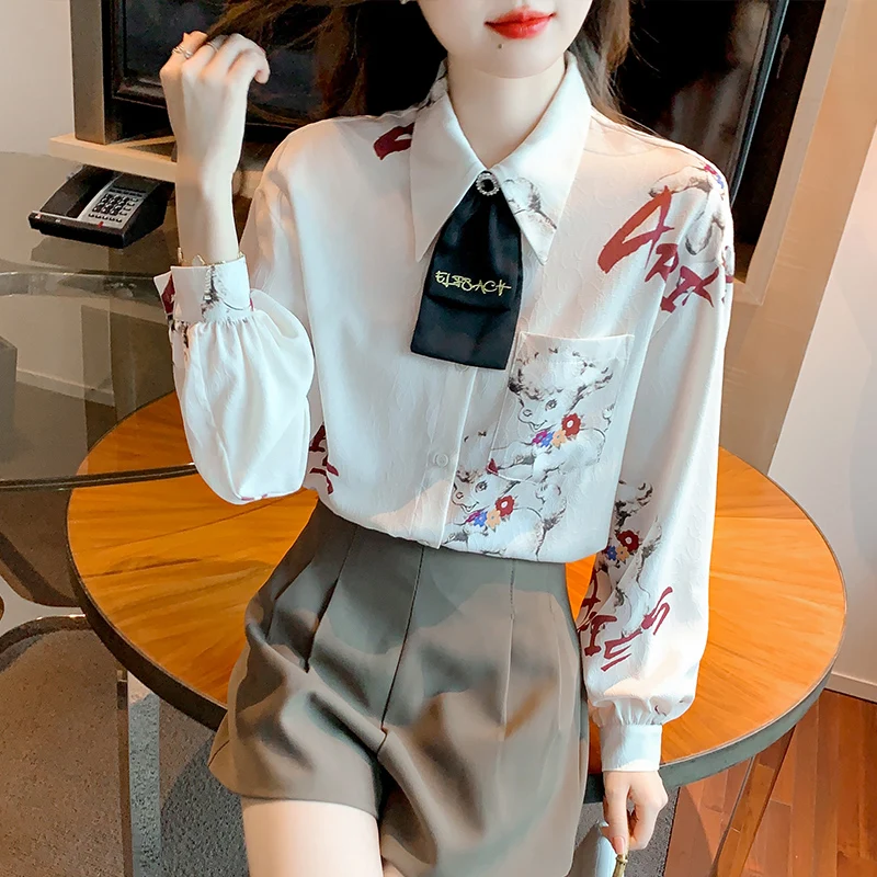 Impressão de moda camisas das senhoras novas blusas femininas elegantes  2023 primavera outono camisas de manga longa topos blusas mujer - AliExpress