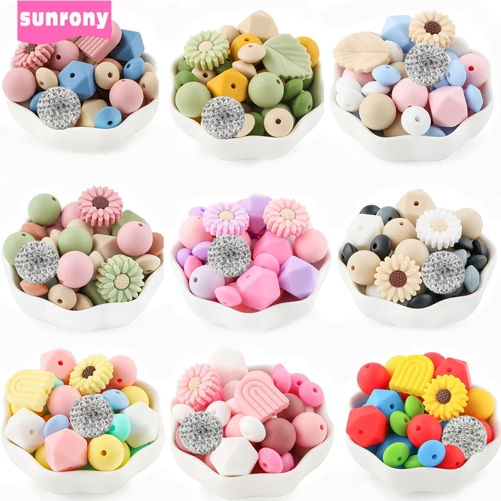 

38/40Pcs/Set Silicone Focal Beads Flower Leaves Loose Beads Sets For Jewelry Making DIY Keychain Necklace Bracelet Accessories